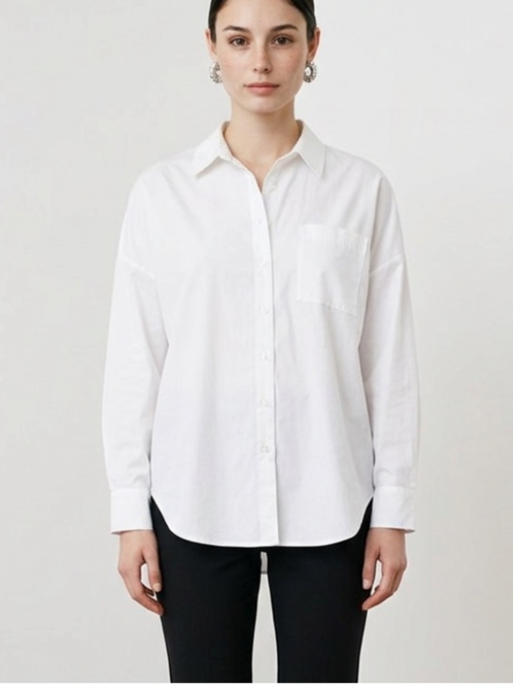 Lafayette 148 New York white button down organic cotton poplin blouse new !